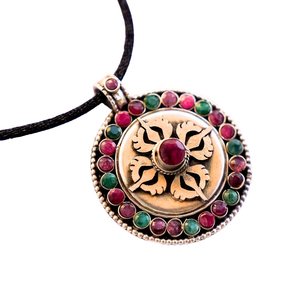 Sterling Silver & Gemstone Double Vajra Pendant