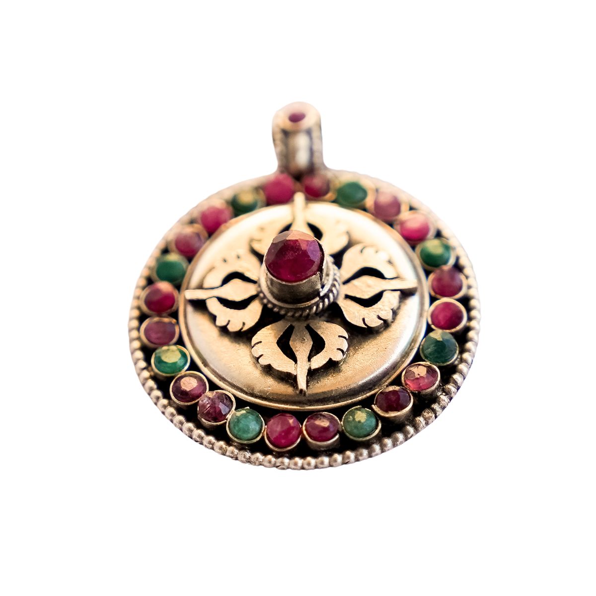 Sterling Silver &amp; Gemstone Double Vajra Pendant