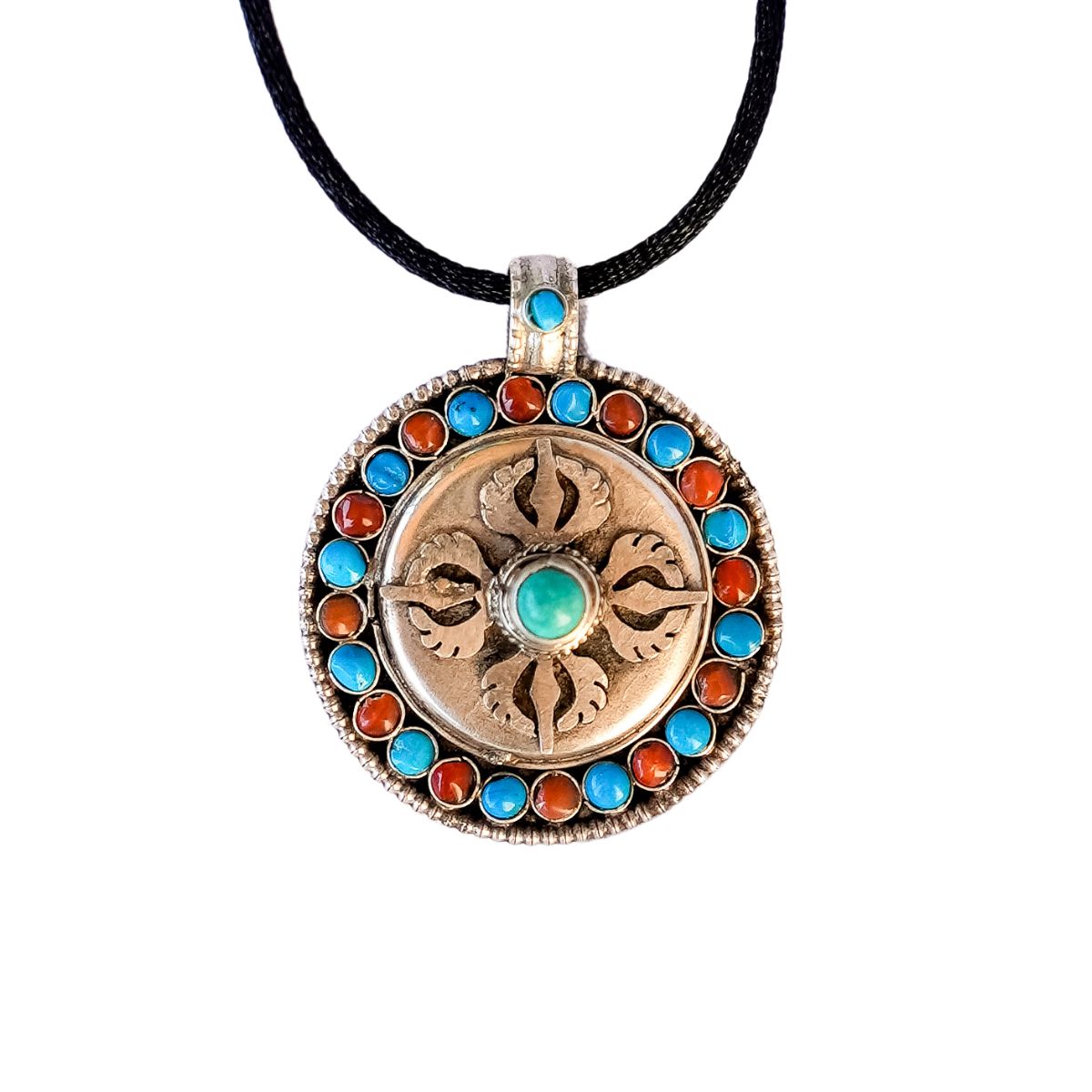 Sterling Silver &amp; Gemstone Double Vajra Pendant