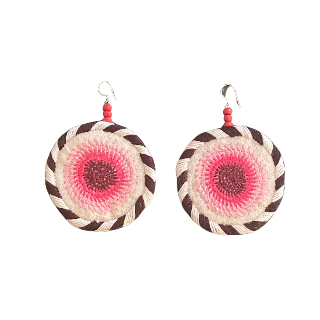 Laklema Pink Embroidered Earrings