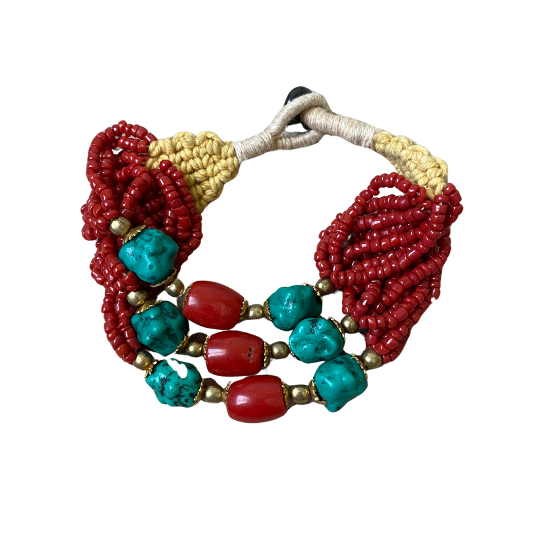 Laklema Turquoise and Coral Beaded Bracelet