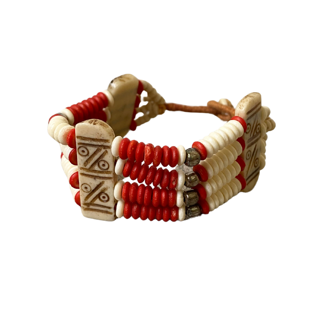 Laklema Red Carved Carved Bone Bracelet