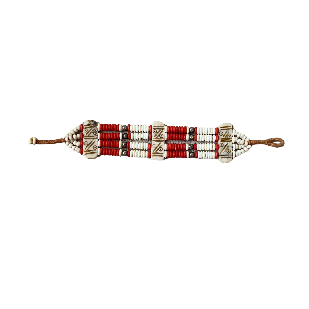 Laklema Red Carved Carved Bone Bracelet