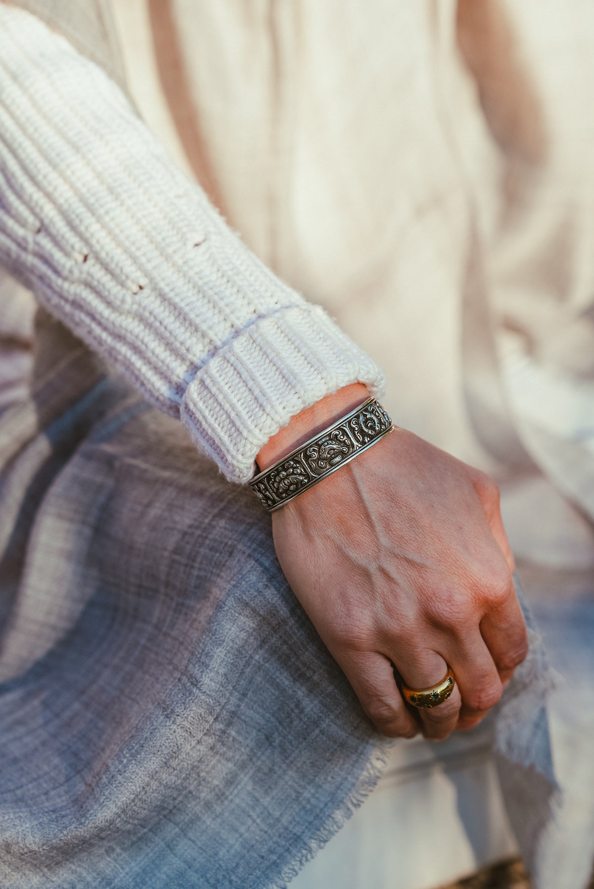 Silver Auspicious Symbols Bracelet