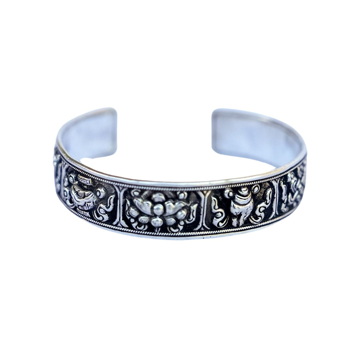 Silver Auspicious Symbols Bracelet