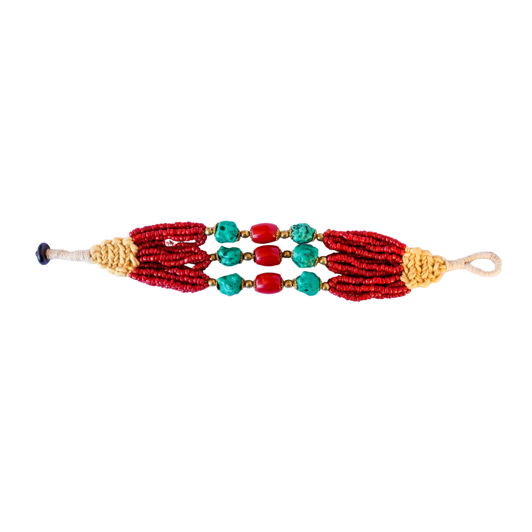 Laklema Turquoise and Coral Beaded Bracelet