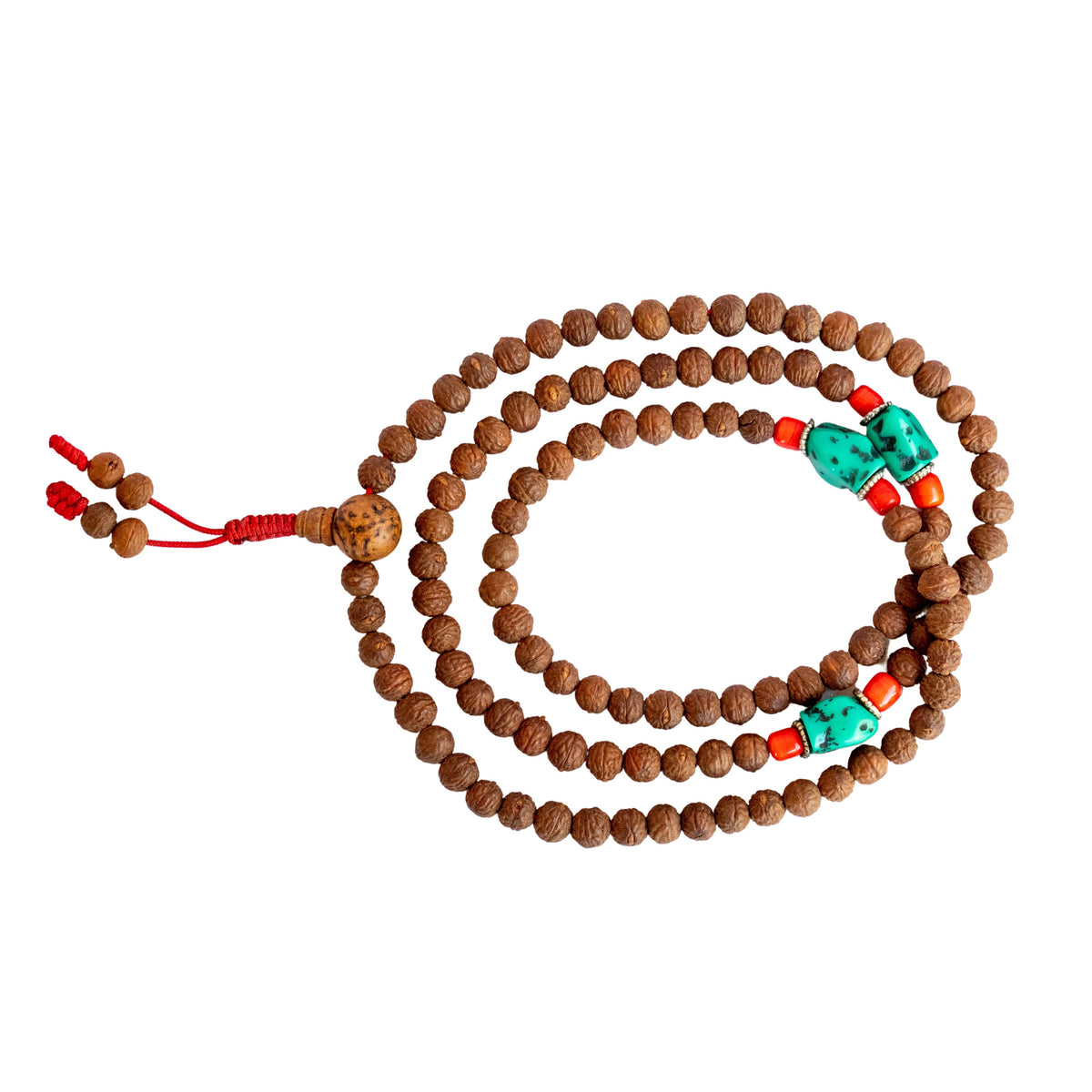 Rudraksha Mala w/ Turquoise and Coral